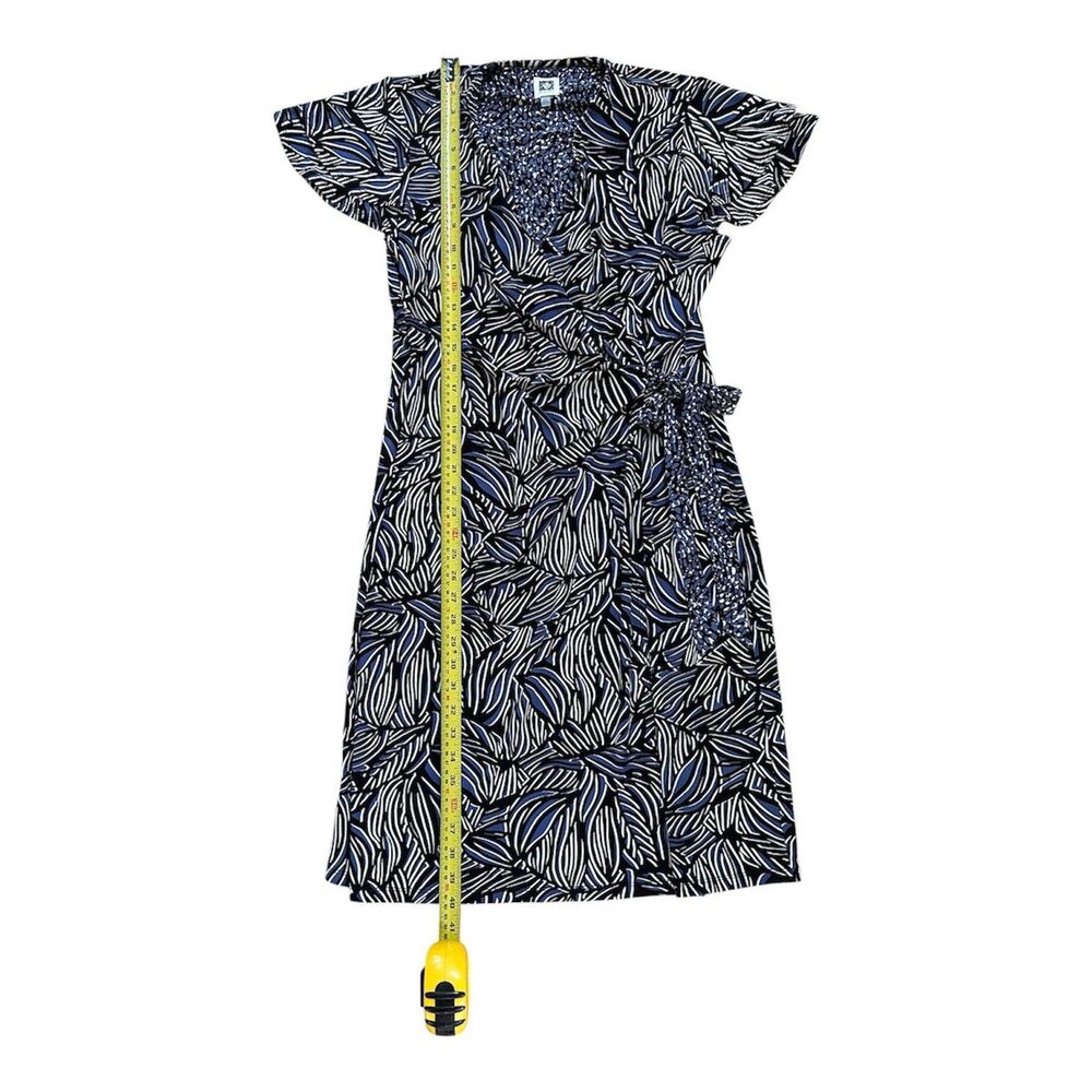 Anne Klein Dress Womens Large L Blue Black Printed Faux Wrap Sheath Work - Picture 2 of 16
